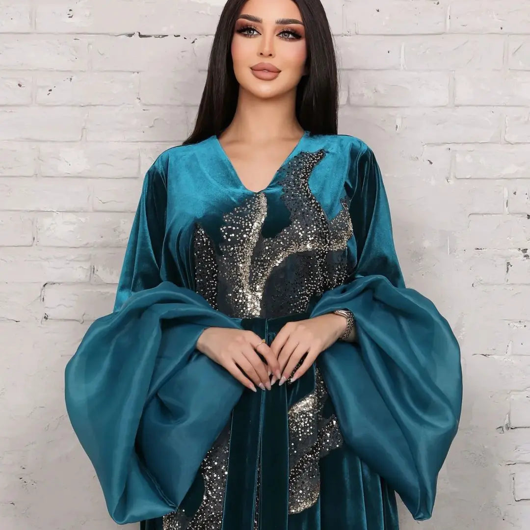Gold Velvet Long Robe Dress