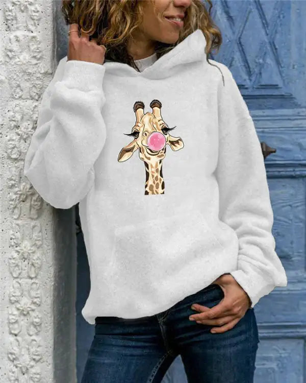Solid Color Printed Round Neck Sweater for Women