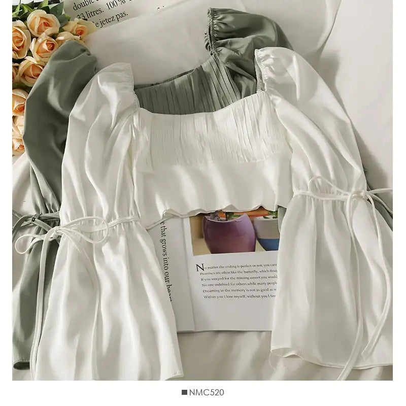 French One-Shoulder Cropped Clavicle Top for Women