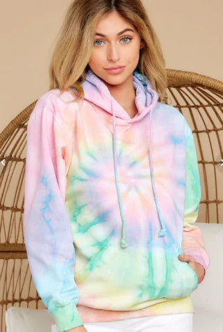 Tie-Dye Print V-Neck Long Sleeve Pocket Hoodie
