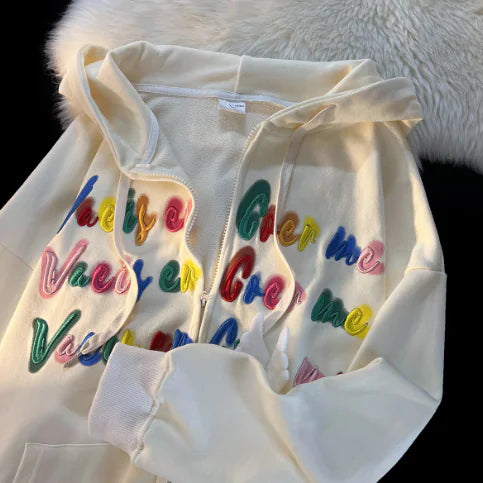 Loose Couple Pullover Top with Letter Stickers