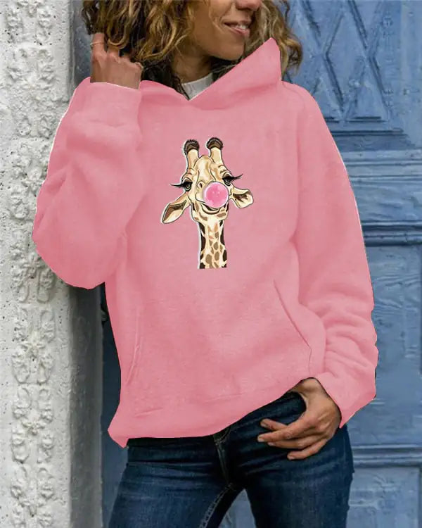 Solid Color Printed Round Neck Sweater for Women