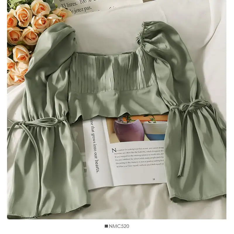 French One-Shoulder Cropped Clavicle Top for Women