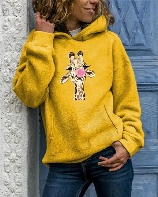 Solid Color Printed Round Neck Sweater for Women