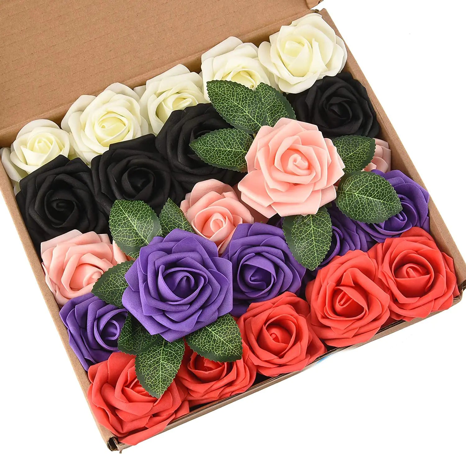 Colorful Foam PE Rose Flowers with Stem and Leaves (25 pcs)