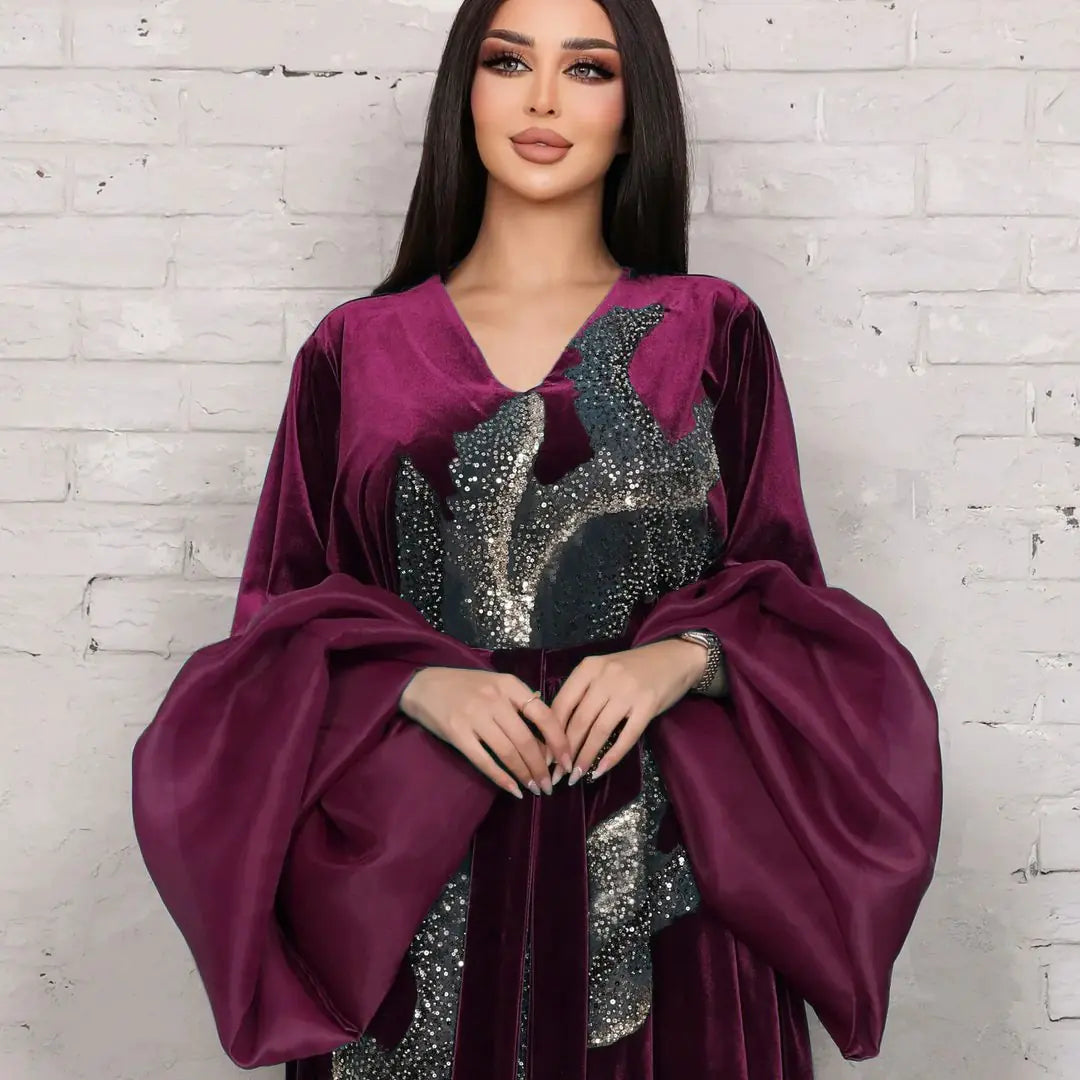 Gold Velvet Long Robe Dress