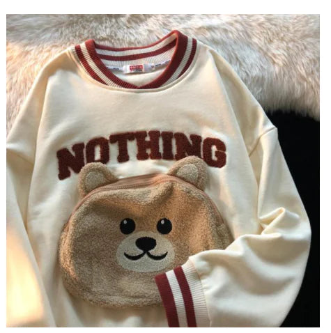 Chic Pocket Bear Design Niche Top for Sweet Cool Style