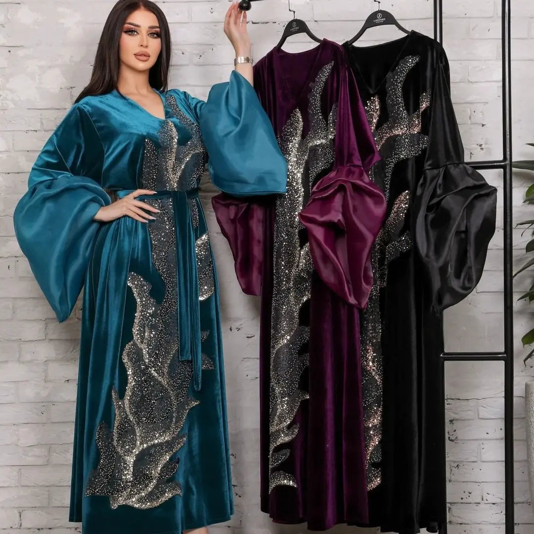 Gold Velvet Long Robe Dress