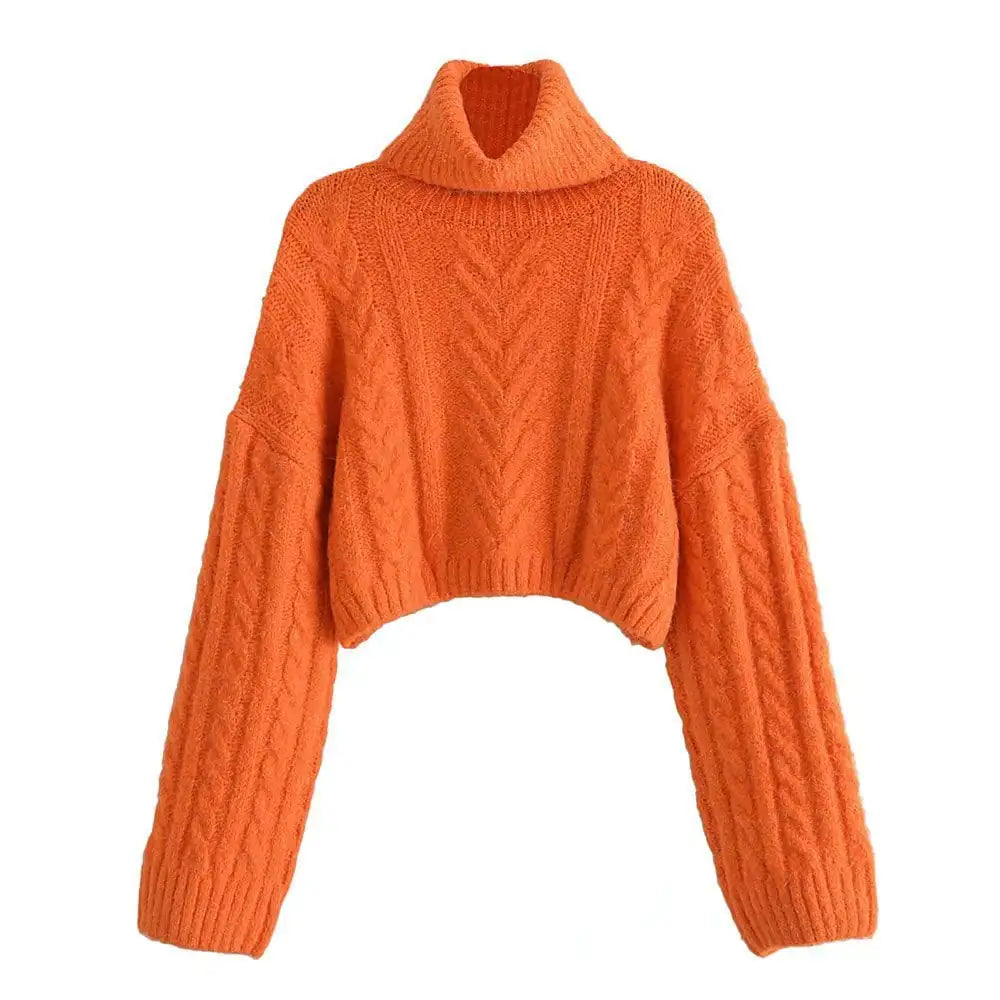 Women's Loose Eight-strand Short Knitted Turtleneck Sweater