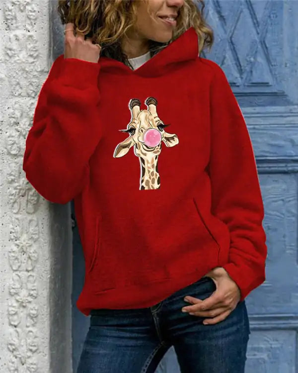 Solid Color Printed Round Neck Sweater for Women
