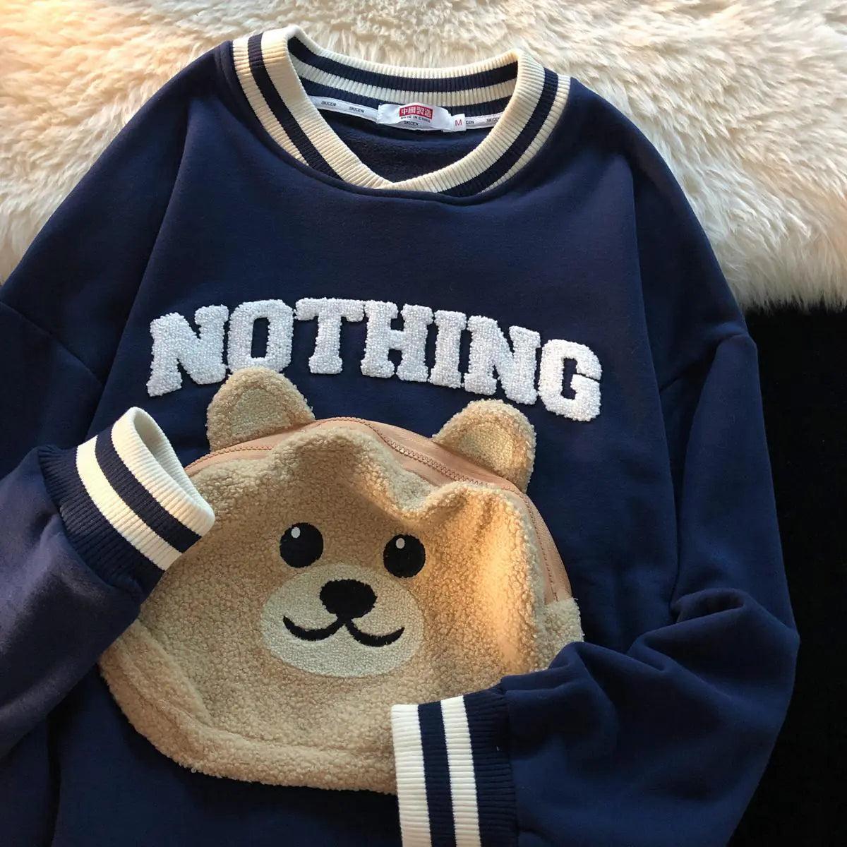 Chic Pocket Bear Design Niche Top for Sweet Cool Style