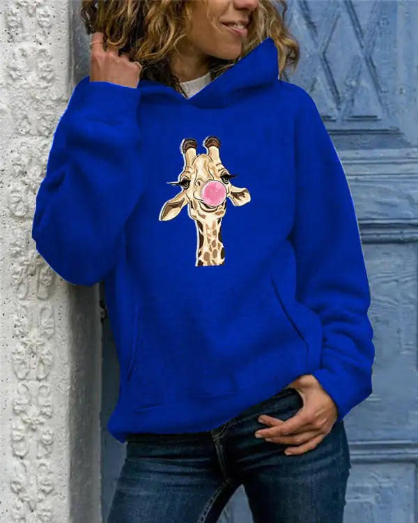 Solid Color Printed Round Neck Sweater for Women